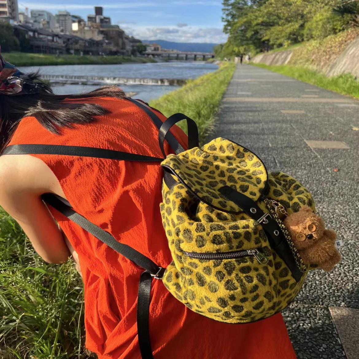 Korean Style Wool Leopard Print Double Shoulder Women's Backpack, Versatile Large Capacity Commuter Bag for Students Korean Style Wool Leopard Print Double Shoulder Women's Backpack, Versatile Large Capacity Commuter Bag for Students