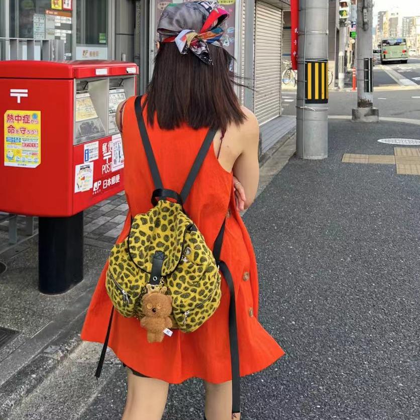 Korean Style Wool Leopard Print Double Shoulder Women's Backpack, Versatile Large Capacity Commuter Bag for Students Korean Style Wool Leopard Print Double Shoulder Women's Backpack, Versatile Large Capacity Commuter Bag for Students