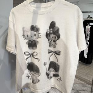 Korean Style Youthful Kitty Cartoon Print Casual Loose Fit Pure Cotton Short-Sleeve T-Shirt Top