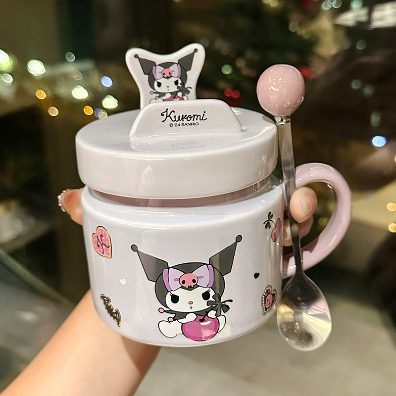 Kuromi Ceramic Mug with Lid - Cute High-Value Home & Office Coffee Cup for Girls - Kawaii Style Drinkware