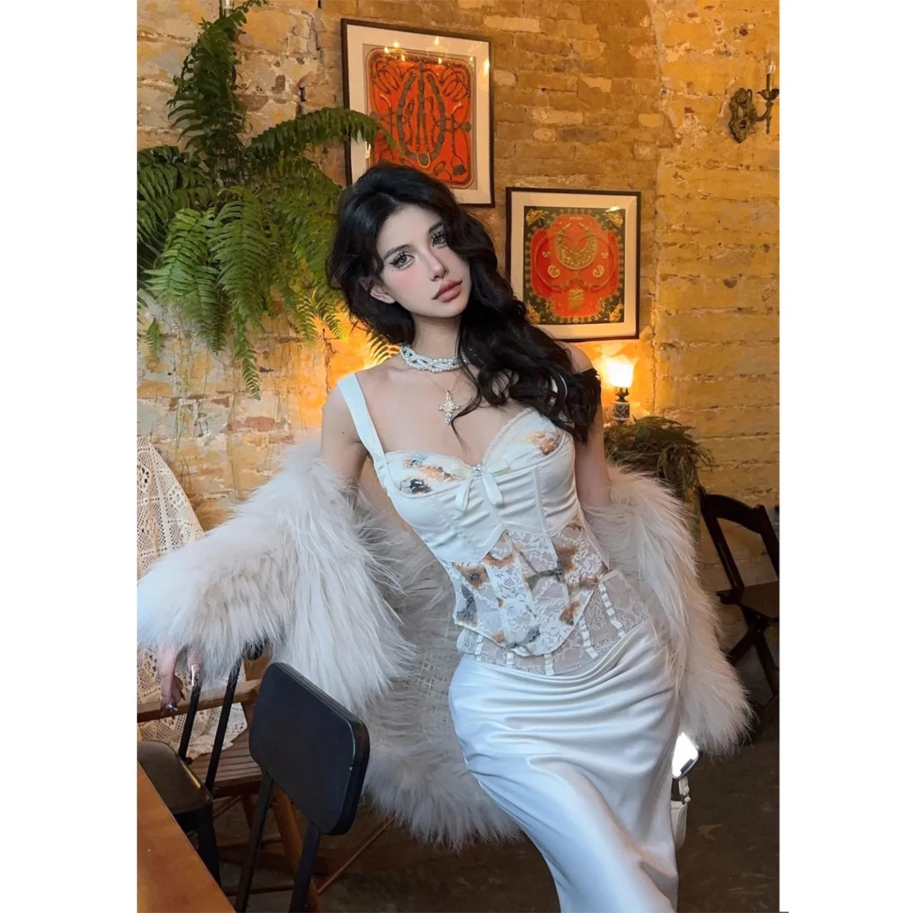 Lace Camisole and Fishbone Long Skirt Set for Women - Spring 2025 Sexy Fashion, Chic Look, Perfect for 90s and Y2K Styles