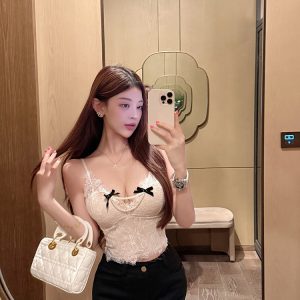 Lace Camisole Top, Sexy Eyelash Slim-Fit Design with Built-In Padding, Pure Desire Style, Trendy 90s Inspired Fashion