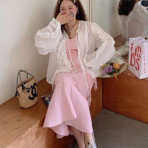 Lace Edge Chiffon Cardigan for Women - Sheer Plus Size Sun Protection Top, Thin and Airy for Spring and Summer Fashion