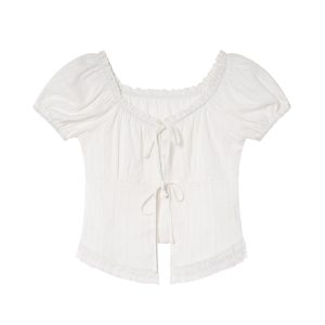 Lace Edge Tie Short-Sleeve Shirt for Women, Sweet Wind Summer Top, Exquisite Blouse, Stylish Summer Fashion, Y2K Inspired