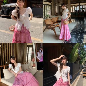 Lace Edge Tie Short-Sleeve Shirt for Women, Sweet Wind Summer Top, Exquisite Blouse, Stylish Summer Fashion, Y2K Inspired