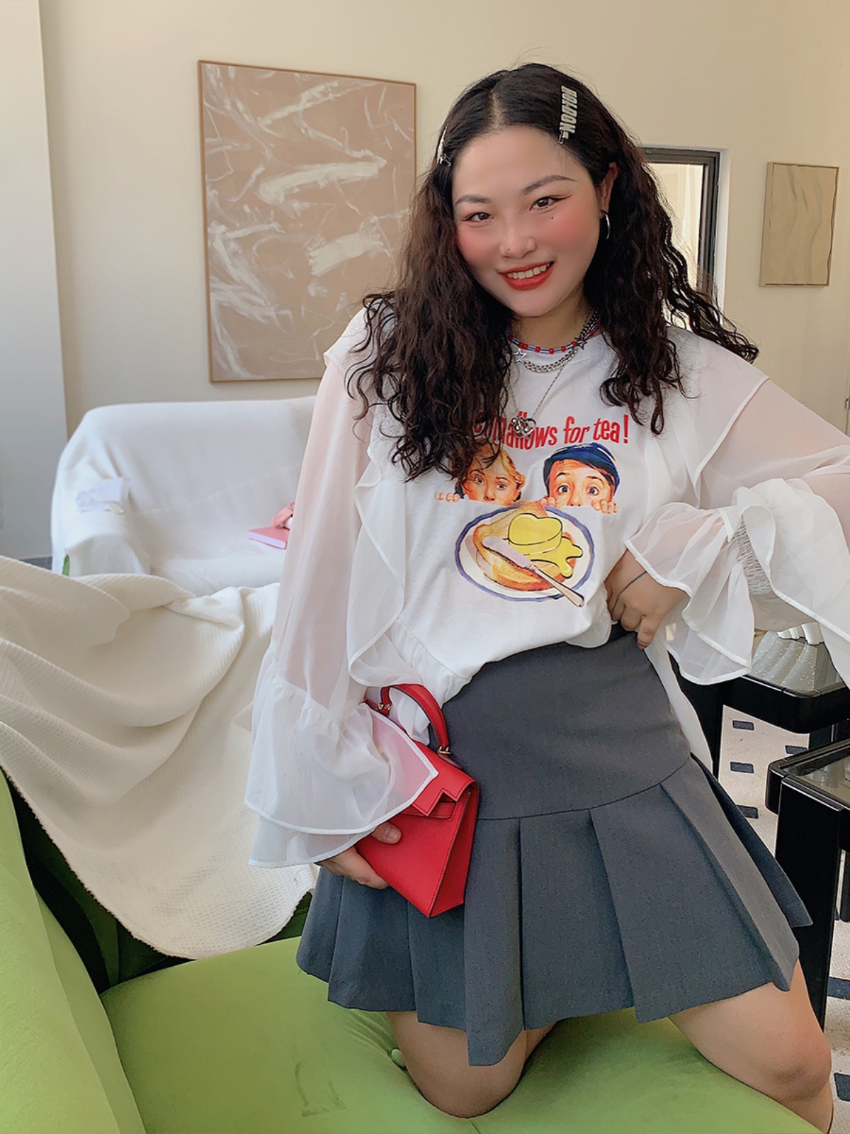 Lace-Edged Chiffon Shirt for Women, Loose Plus Size, Stylish Fashion Top, Belly-Covering, 90s-Inspired Chic Blouse Lace-Edged Chiffon Shirt for Women, Loose Plus Size, Stylish Fashion Top, Belly-Covering, 90s-Inspired Chic Blouse