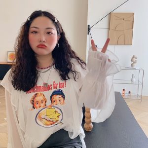 Lace-Edged Chiffon Shirt for Women, Loose Plus Size, Stylish Fashion Top, Belly-Covering, 90s-Inspired Chic Blouse