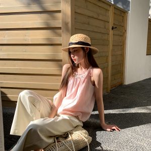 Lace Flower Bud Neck Hanging Vest for Women - Stylish Summer 2025 Top, Age-Reducing Design, Perfect for Y2K and Korean Style