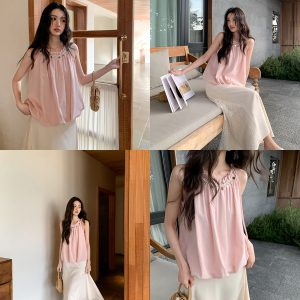 Lace Flower Bud Neck Hanging Vest for Women - Stylish Summer 2025 Top, Age-Reducing Design, Perfect for Y2K and Korean Style