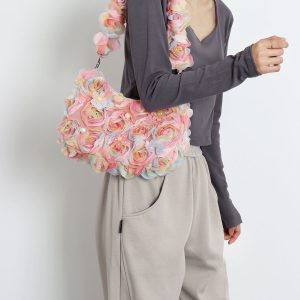 Lace Flower Underarm Bag - Pink Fairy Romantic Crossbody Bag for Spring/Summer, Sweet Girl Aesthetic, Niche Design