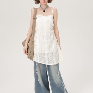 Lace Hollow-Out Camisole Dress for Women - Summer Layered Loose Slimming Dress, Girly Style, Niche Fashion, Y2K Trend