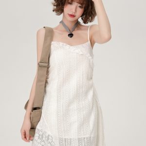 Lace Hollow-Out Camisole Dress for Women - Summer Layered Loose Slimming Dress, Girly Style, Niche Fashion, Y2K Trend