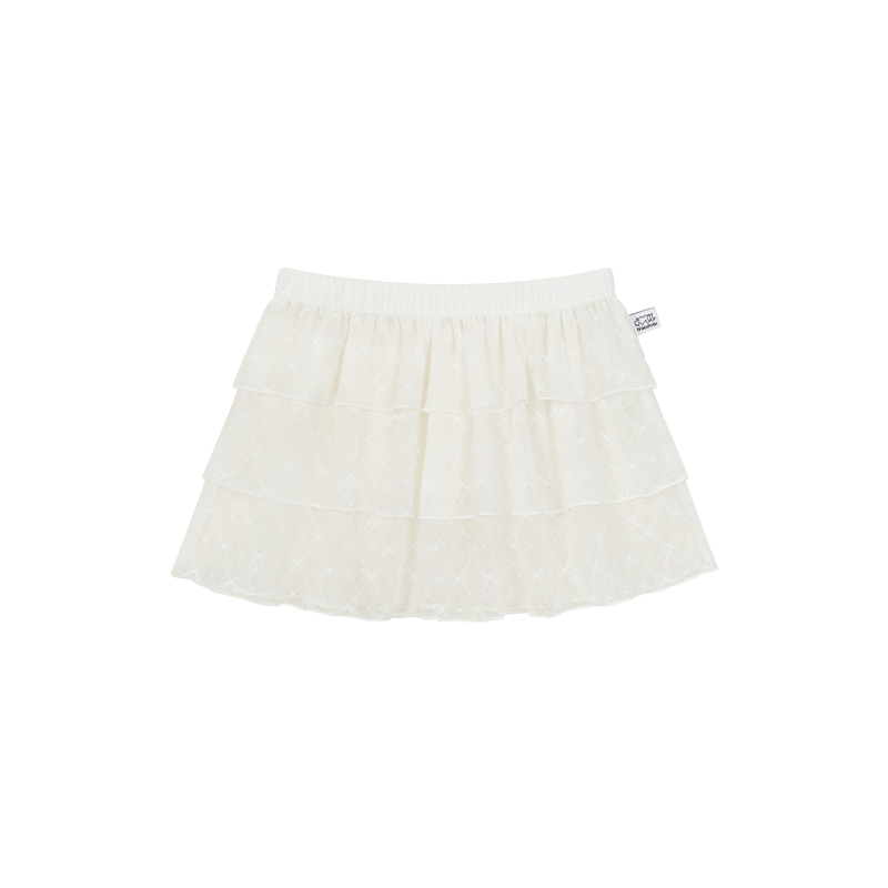 Lace Jacquard Bow Short Layered Petticoat Skirt - Three-Tiered Puff A-Line Dress for 90s Y2K Inspired Fashion