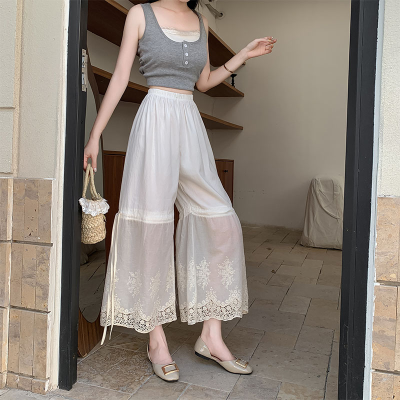 Lace Leggings with Anti-Exposure Lining, Cotton-Linen Wide-Leg Pants for Women, Layered Style for Hanfu and Qipao, Trendy Fashion Essential Lace Leggings with Anti-Exposure Lining, Cotton-Linen Wide-Leg Pants for Women, Layered Style for Hanfu and Qipao, Trendy Fashion Essential