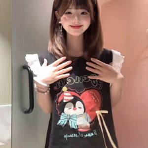 Lace Spliced Flutter Sleeve Bow Tie Vest T-Shirt for Women - Unique Shoulderless Summer Top