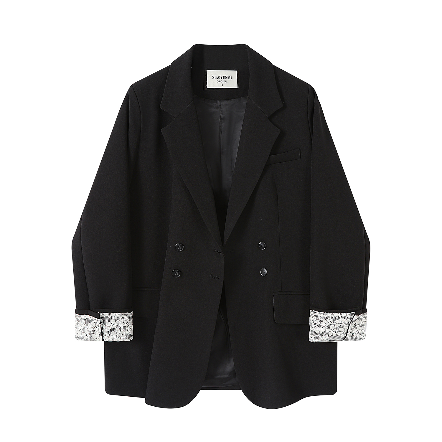 Lace Spliced Suit Jacket for Women - Spring 2025 Gray Blazer, Trendy 90s-Inspired Style for a Chic Look Lace Spliced Suit Jacket for Women - Spring 2025 Gray Blazer, Trendy 90s-Inspired Style for a Chic Look