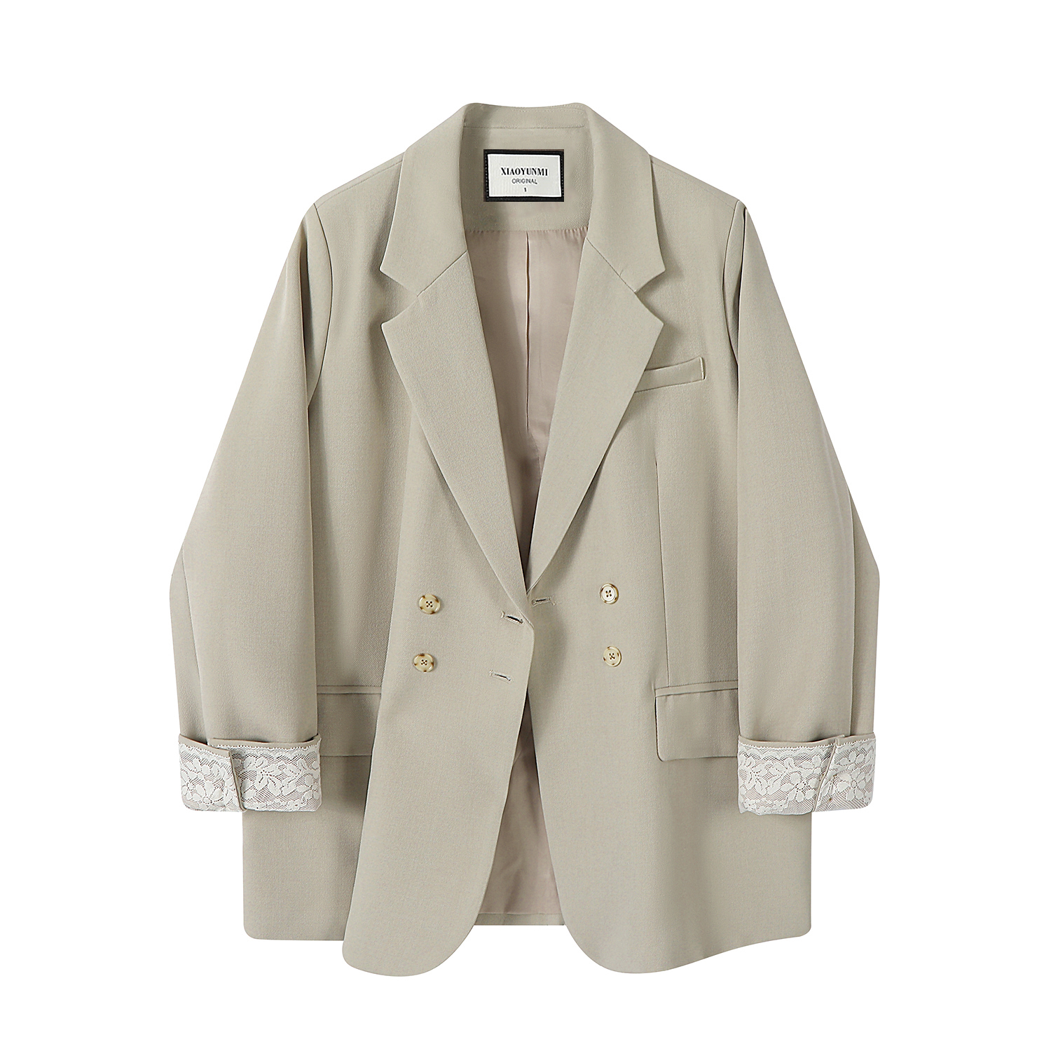 Lace Spliced Suit Jacket for Women - Spring 2025 Gray Blazer, Trendy 90s-Inspired Style for a Chic Look Lace Spliced Suit Jacket for Women - Spring 2025 Gray Blazer, Trendy 90s-Inspired Style for a Chic Look