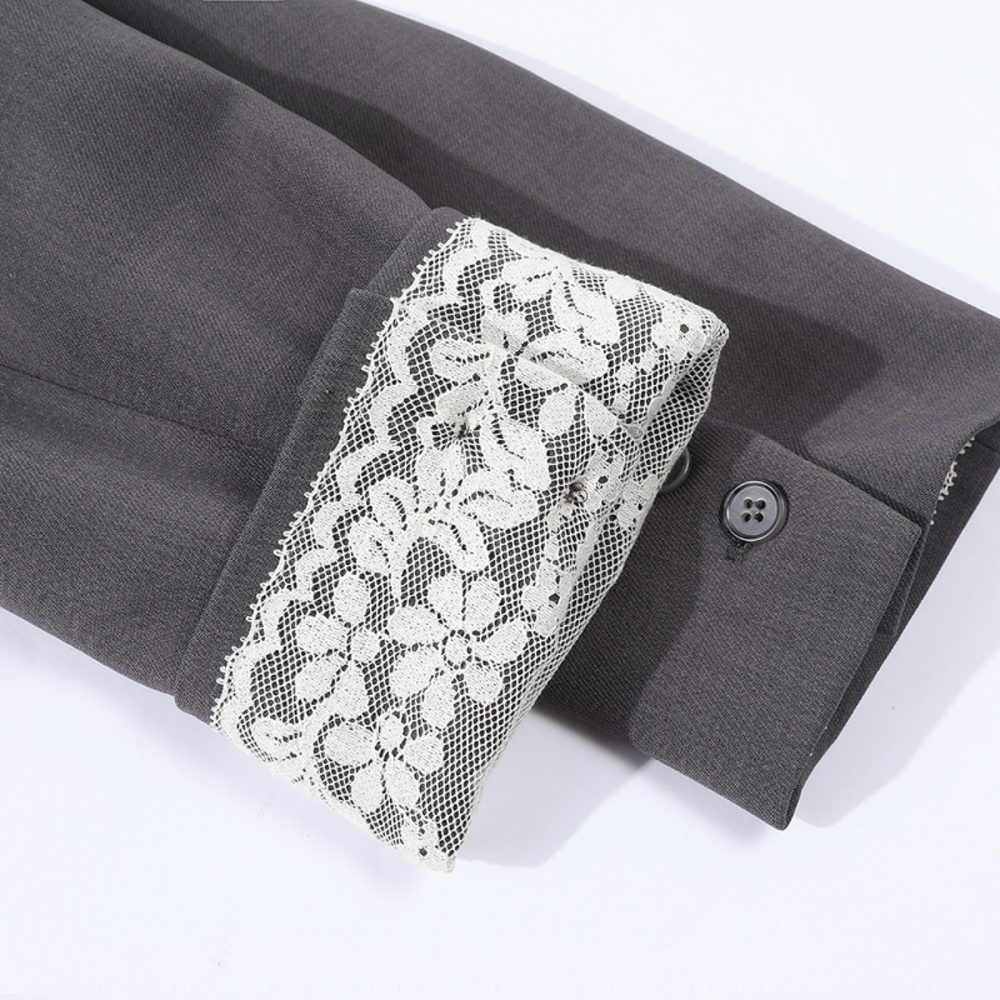 Lace Spliced Suit Jacket for Women - Spring 2025 Gray Blazer, Trendy 90s-Inspired Style for a Chic Look Lace Spliced Suit Jacket for Women - Spring 2025 Gray Blazer, Trendy 90s-Inspired Style for a Chic Look