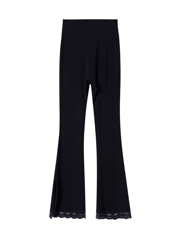 Lace Splicing High-Waisted Split Black Flared Pants for Women, Plus Size, Spring Summer Casual Fashion Lace Splicing High-Waisted Split Black Flared Pants for Women, Plus Size, Spring Summer Casual Fashion