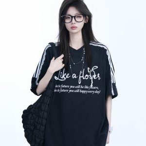 Lace Splicing Pearl Bow Short Sleeve T-Shirt for Women, Loose Half Sleeve Top, Elegant 90s-Inspired Fashion