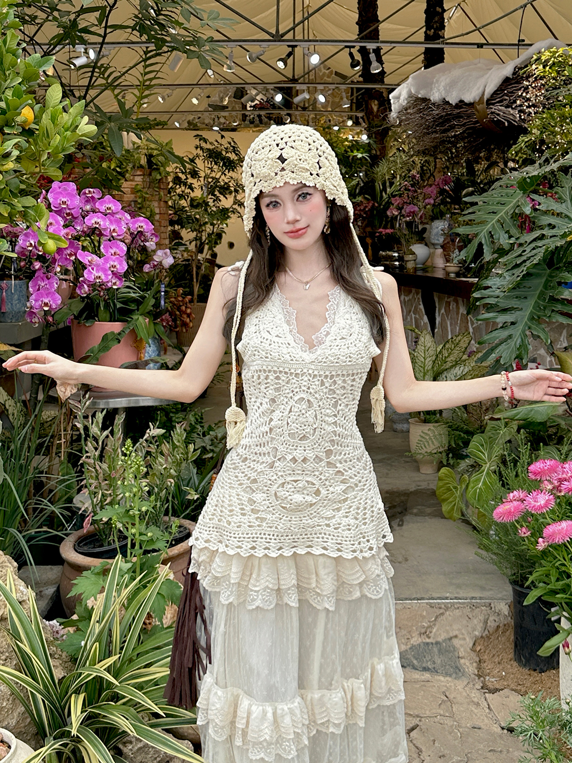 Lace Strap Knitted Hollow Vest Cover-Up with High-Waisted Lace Cake Skirt for Layering - Y2K Style Outerwear Lace Strap Knitted Hollow Vest Cover-Up with High-Waisted Lace Cake Skirt for Layering - Y2K Style Outerwear