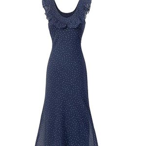 Lace Trim Polka Dot Dress with Flutter Sleeves and Waist Tie - Slim Fit Summer 2025 Women's Fashion