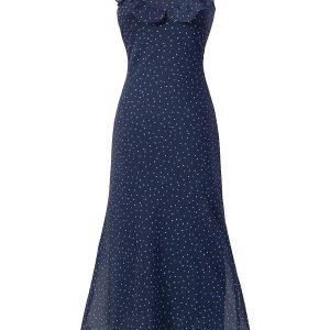 Lace Trim Polka Dot Dress with Flutter Sleeves and Waist Tie - Slim Fit Summer 2025 Women's Fashion