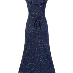 Lace Trim Polka Dot Dress with Flutter Sleeves and Waist Tie - Slim Fit Summer 2025 Women's Fashion