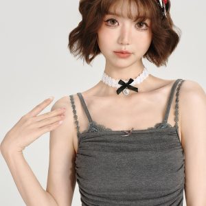 Lace-Trimmed Spicy Girl Camisole Dress for Women - Pleated Splicing, Slim-Fit, Mid-Length Summer Fashion in American Style