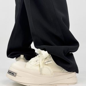 Lace-Up Canvas Shoes for Men and Women, Thick-Soled Height-Increasing Retro Sneakers, Niche National Trend Black Couple Shoes