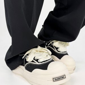 Lace-Up Canvas Shoes for Men and Women, Thick-Soled Height-Increasing Retro Sneakers, Niche National Trend Black Couple Shoes