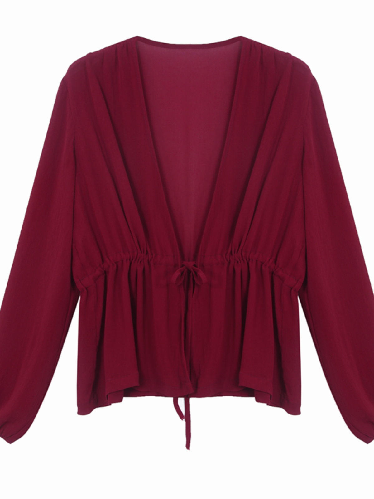 Lace-Up Lantern Sleeve Cardigan - Women's Chiffon Outerwear, V-Neck, Waist-Cinching Design for Spring/Summer 2025, Trendy Fashion Top Lace-Up Lantern Sleeve Cardigan - Women's Chiffon Outerwear, V-Neck, Waist-Cinching Design for Spring/Summer 2025, Trendy Fashion Top