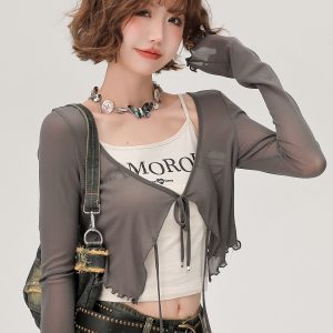 Lace-Up Long Sleeve Cardigan for Women - American Style Spicy Girl Sun Protection Top - Thin, Cool Summer Fashion