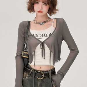 Lace-Up Long Sleeve Cardigan for Women - American Style Spicy Girl Sun Protection Top - Thin, Cool Summer Fashion