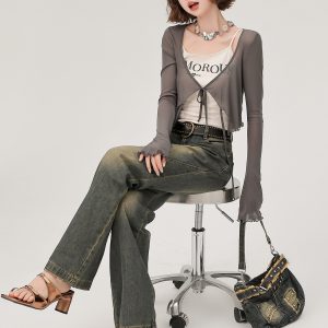 Lace-Up Long Sleeve Cardigan for Women - American Style Spicy Girl Sun Protection Top - Thin, Cool Summer Fashion