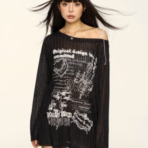 Lace-Up Off-Shoulder T-Shirt for Women - Summer Loose Fit American Style Top, Sweet & Spicy Versatile Cover-Up, Y2K Trend