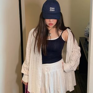 Lace-Up Shirt and Skirt Women's Set - Plus Size Summer 2025 Two-Piece Outfit in Trendy Korean Style