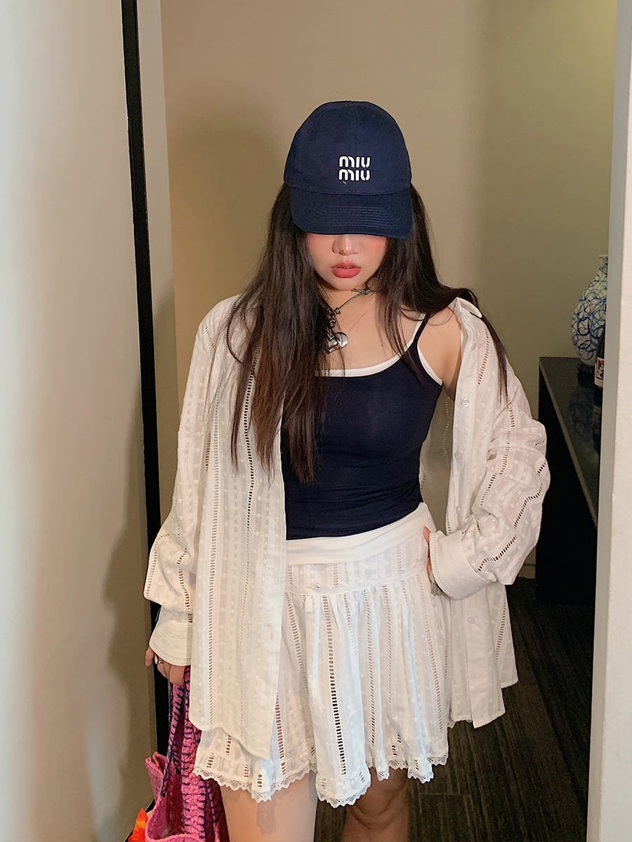 Lace-Up Shirt and Skirt Women's Set - Plus Size Summer 2025 Two-Piece Outfit in Trendy Korean Style Lace-Up Shirt and Skirt Women's Set - Plus Size Summer 2025 Two-Piece Outfit in Trendy Korean Style