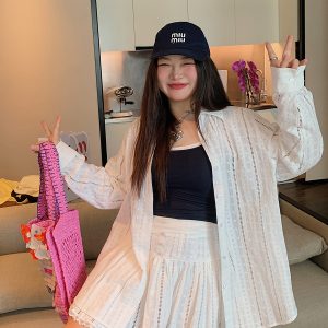 Lace-Up Shirt and Skirt Women's Set - Plus Size Summer 2025 Two-Piece Outfit in Trendy Korean Style