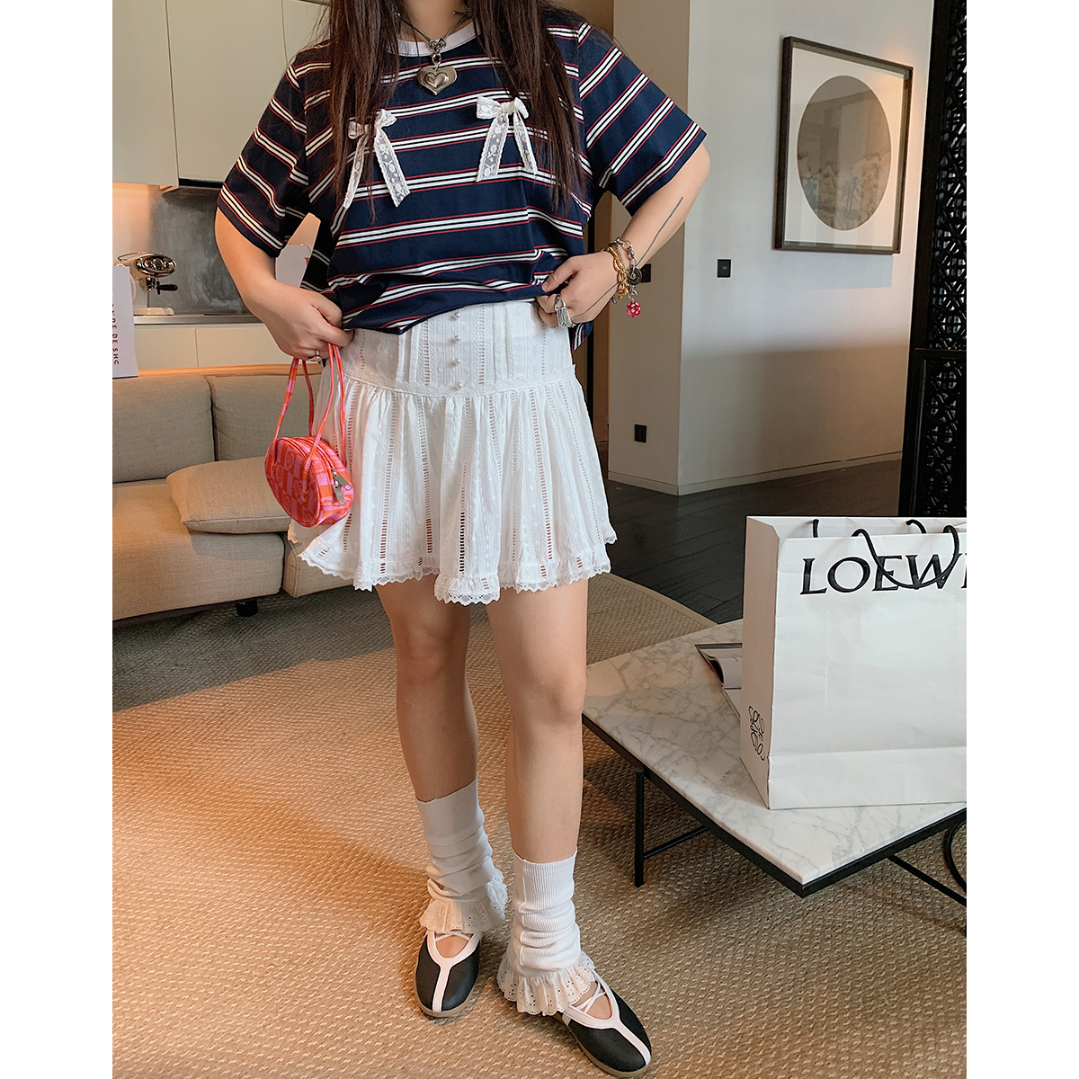 Lace-Up Shirt and Skirt Women's Set - Plus Size Summer 2025 Two-Piece Outfit in Trendy Korean Style Lace-Up Shirt and Skirt Women's Set - Plus Size Summer 2025 Two-Piece Outfit in Trendy Korean Style
