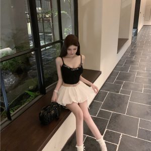 Lace Vest Camisole Top - Slim Fit with Built-In Chest Pad, Pure Desire Style, Perfect for Y2K and 90s Fashion Trends