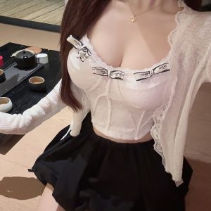 Lace Vest Camisole Top - Slim Fit with Built-In Chest Pad, Pure Desire Style, Perfect for Y2K and 90s Fashion Trends