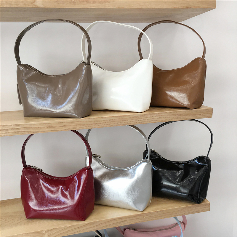 Lacquered Leather Underarm Bag - Minimalist Stylish Tote, Casual Korean Design, Small Size, Trendy Niche Fashion Accessory