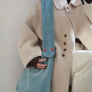 Lake Blue Corduroy Tote Bag - Large Capacity Crossbody Shoulder Bag for Commuters, Trendy Solid Color 2025 Design