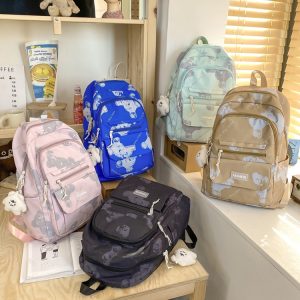 Large Capacity Bear Print Student Backpack for Girls, Sweet Ins Laptop Bag for Women, Trendy Korean Style Fashion