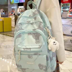 Large Capacity Bear Print Student Backpack for Girls, Sweet Ins Laptop Bag for Women, Trendy Korean Style Fashion
