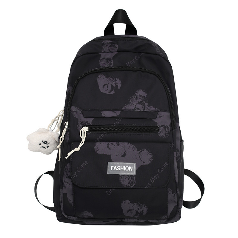 Large Capacity Bear Print Student Backpack for Girls, Sweet Ins Laptop Bag for Women, Trendy Korean Style Fashion