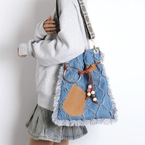 Large Capacity Bohemian Tassel Denim Bag - Ethnic Style Backpack, Crossbody & Shoulder Bag for Commuting & Travel