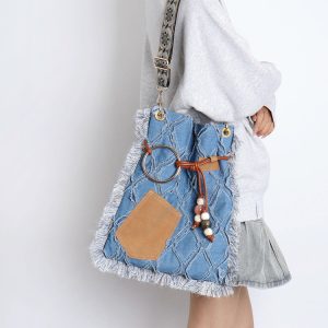 Large Capacity Bohemian Tassel Denim Bag - Ethnic Style Backpack, Crossbody & Shoulder Bag for Commuting & Travel