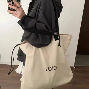 Large Capacity Canvas Drawstring Tote Bag for Commuting, Fresh Korean Style Minimalist Design with Letter Print